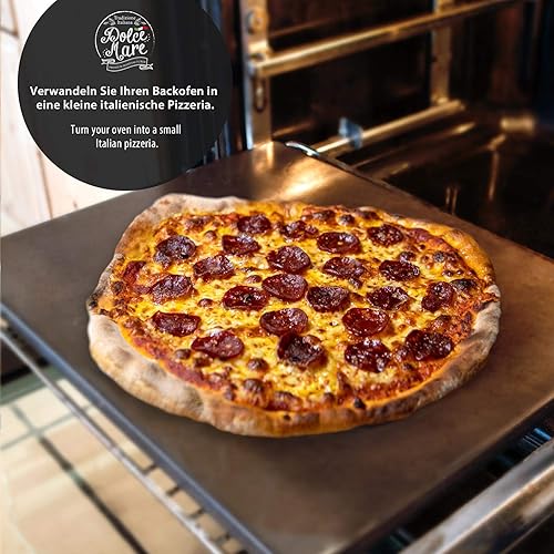 DOLCE MARE Pizzastein Schwarz - Pizza Stein aus hochwertigem Cordierit für den Backofen