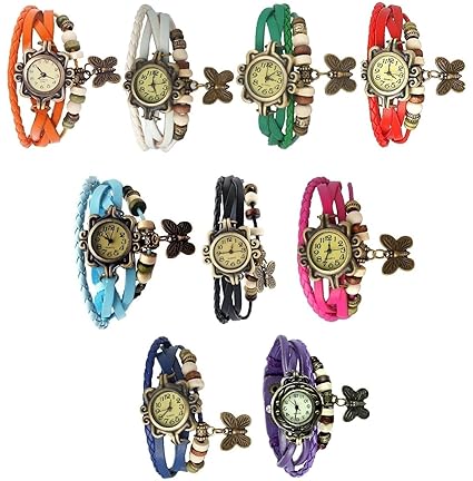 Vintage Automatic Analogue Gold Dial Watch for Women - Set of 9