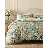 Bedsure PureWoven 100% Cotton Floral Duvet Cover Set, King, Green Garden | Reversible, Soft, Breathable, Zipper Closure, 8 Interior Ties, Machine Washable, 3 Pieces with 2 Pillow Shams, 104" X 90"