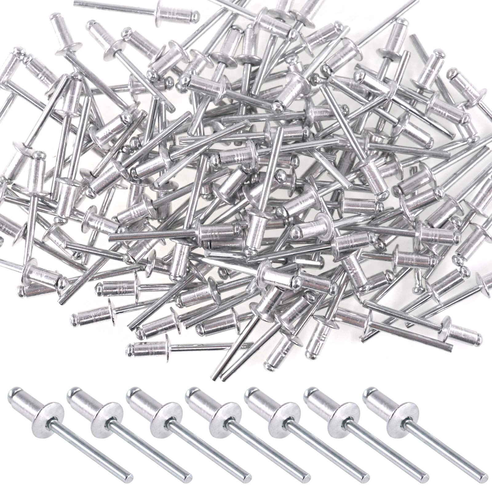 Mardatt 120Pcs 3/16 x 3/8 Inch Aluminum Blind Rivets 4.8 x 10mm Open End Pop Rivets Set Domed Head Pull Rivets Decoration Fastener Long Rivets for Sheet Metal, Industry