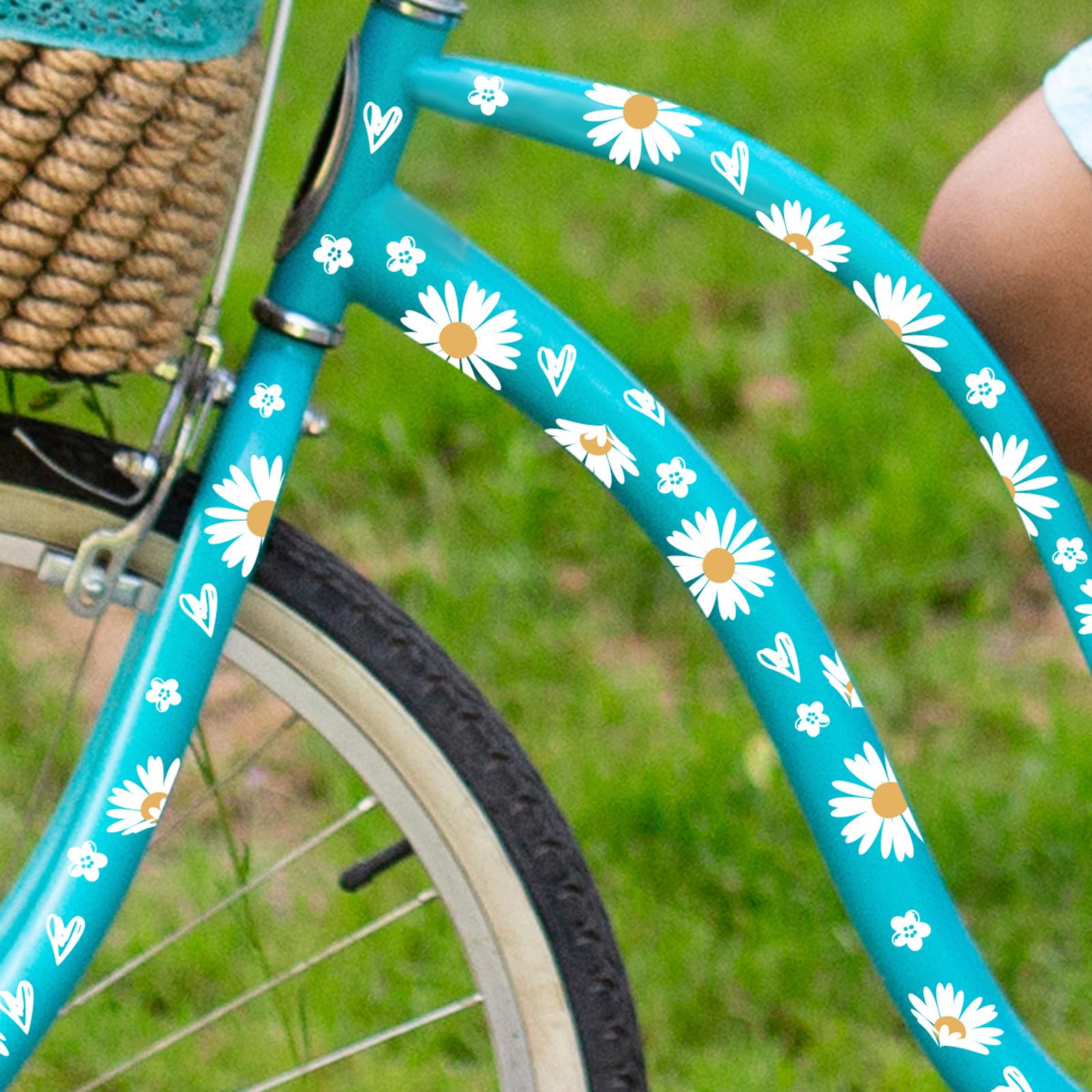 Daisy Bike Stickers, 2 Sheets Bike Frame Stickers Waterproof Bicycle Stickers Daisy Flower Stickers for Girls Bike Frame Decorative