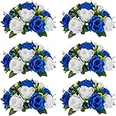 NUPTIO Flower Balls for Wedding Centerpieces - 6 Pcs 9.5 inch Diameter Fake Flower Ball Arrangement Bouquet Party Centerpieces for Tables - Royal Blue Rose Bouquet Centerpiece Flowers for Table