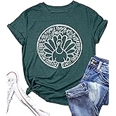 Thanksgiving Shirt for Women Turkey Print T-Shirts Thankful Fall Short Sleeve Tee Tops