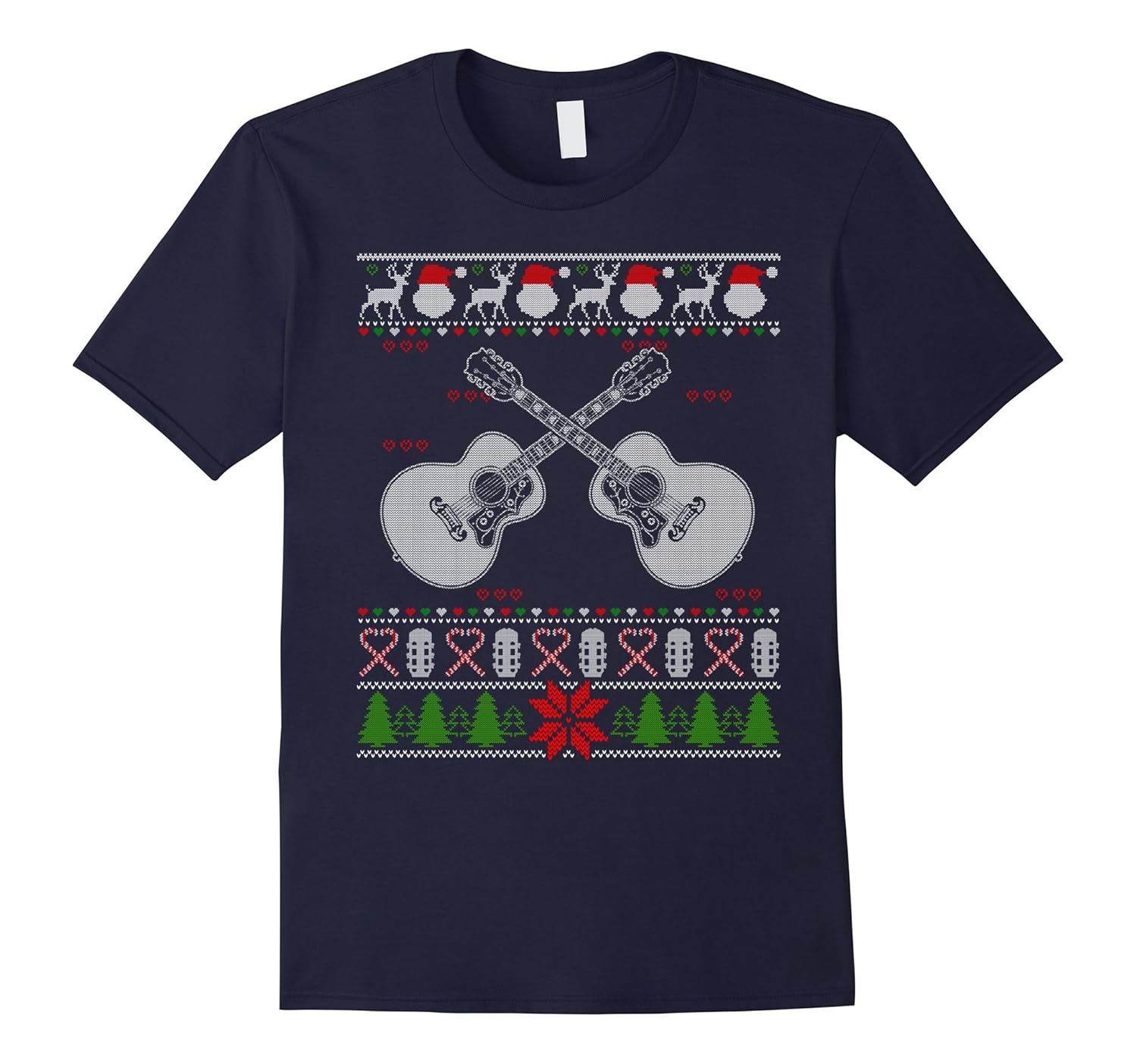 Guitar Ugly Sweater Christmas Tshirt For Guitar Player-Rose