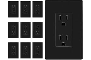 ENERLITES Matte Black Decorator Receptacle with Screwless Wall Plate, Standard Electrical Wall Outlet, 15A 125V, Self-Grounding, 2-Pole, 3-Wire, 5-15R, UL Listed, 10 Pack, Non Tamper Resistant