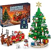Advent Calendar 2025 Christmas Tree Building Blocks Set, 24 Days of Christmas Countdown Calendar with Santa Claus & Elk, Xmas