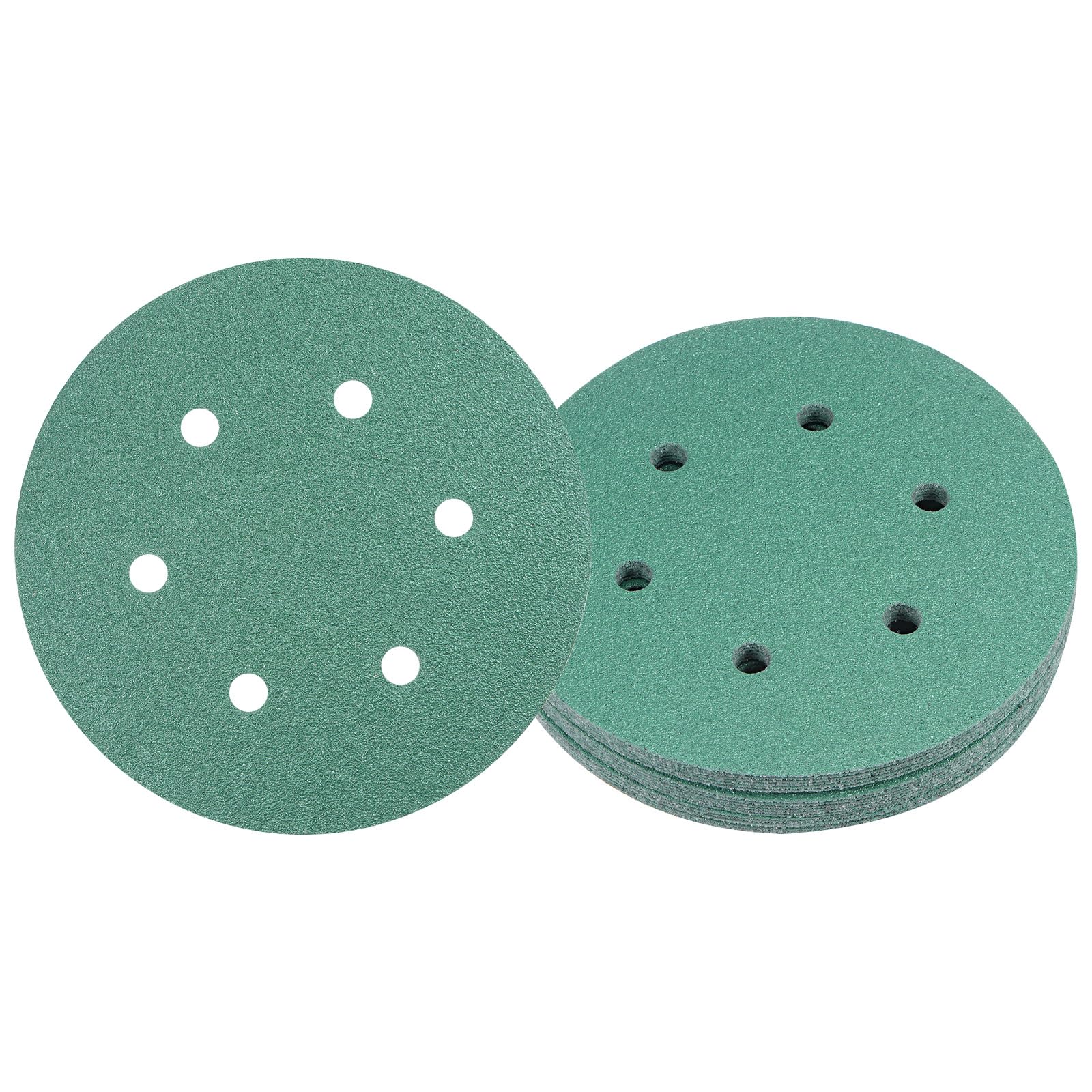 Kozelo 25pcs Green Film Sanding Discs - [6 Inch 80 Grits 6 Hole ] Round Aluminum Oxide Hook & Loop Wet Dry Sander Pads for Wood Metal Polishing Use| Zirconium Corundum Sandpaper