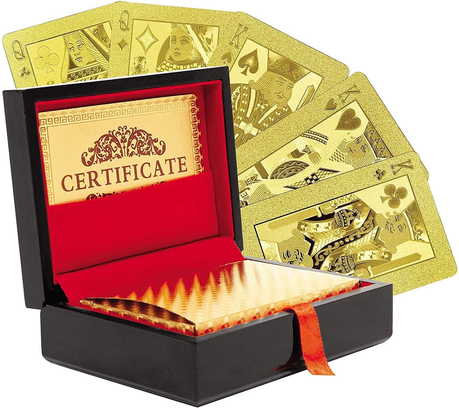 Mr.Gadget's Solutions Certificated 24K Pure Gold Plated Playing Cards Full Poker Deck - Complete with Presentation Box and Certificate of Authentication