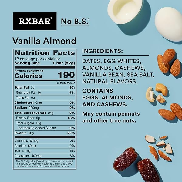 RXBAR PROTEIN BARS, PROTEIN SNACK, SNACK BARS, VANILLA ALMOND, 22OZ BOX (12 COUNT)