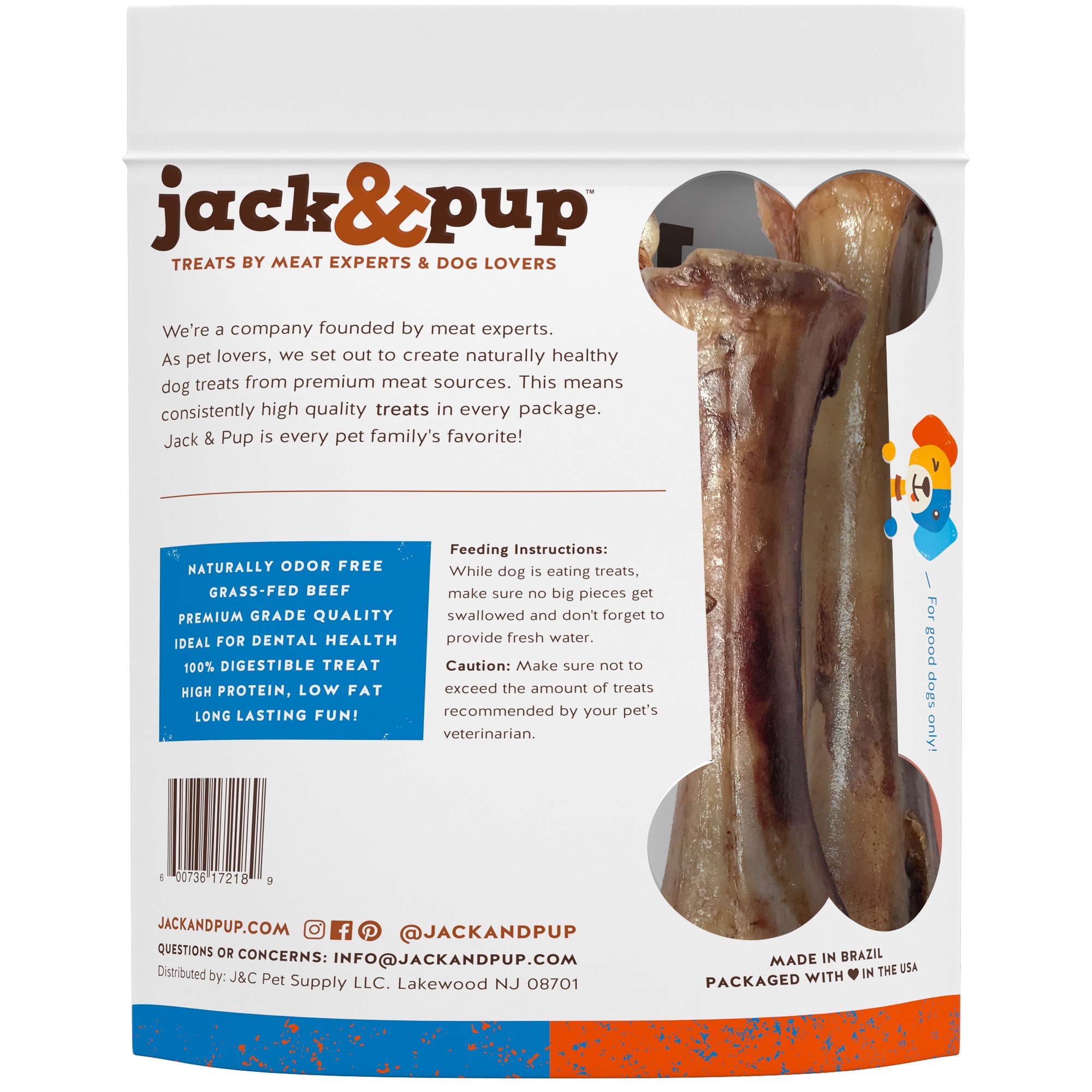 Jack&Pup Premium Grade Roasted Meaty Beef Shin Bone Dog Treats (3 Pack) – 8” Long Lasting All Natural Gourmet & Healthy Dog Bone Treat Chews – Savory Smoked Beef Flavor