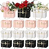 Lincia 24 Pcs Paper Flower Bags for Bouquets Wedding Flower Bouquets Boxes with Handle Chain Bags Rectangle Wrap Boxes for Women Valentine Wedding Lover Gift Decoration(Pink, White, Black)