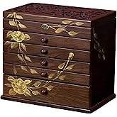 Xloverise Hand-painted rose Wooden Jewelry Box, 7 Layer Jewelry Organizer, Vintage Wooden Jewelry Boxes for Women,jewelry holder organizer,5 drawer dresser,necklace organizer box with lock