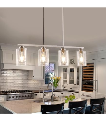 Titania 8-Light Linear Chandelier – 44” Length, Brushed Nickel & Black Two-Tone Metal, Open Cage Design For Kitchen Islands, Dining Rooms & Game Rooms