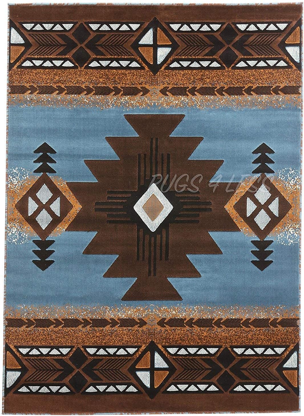 Southwester Rustic Western Native American Indian Area Rug in Light Blue and Brown 318 (3'10''x5'1'')