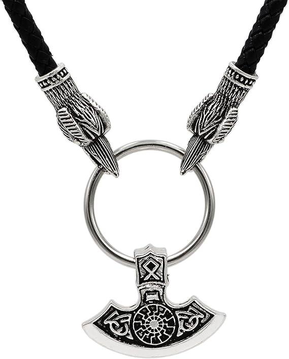 Amazon 3d レイブンヘッド オサラ ルーン ミョルニル バイキングアックスネックレス トールハンマー バイキングネックレス バイキングジュエリー ペランアックスペンダント メンズアックスネックレス スラブジュエリー スラブ風ペランアックスレザー ネックレス 通販