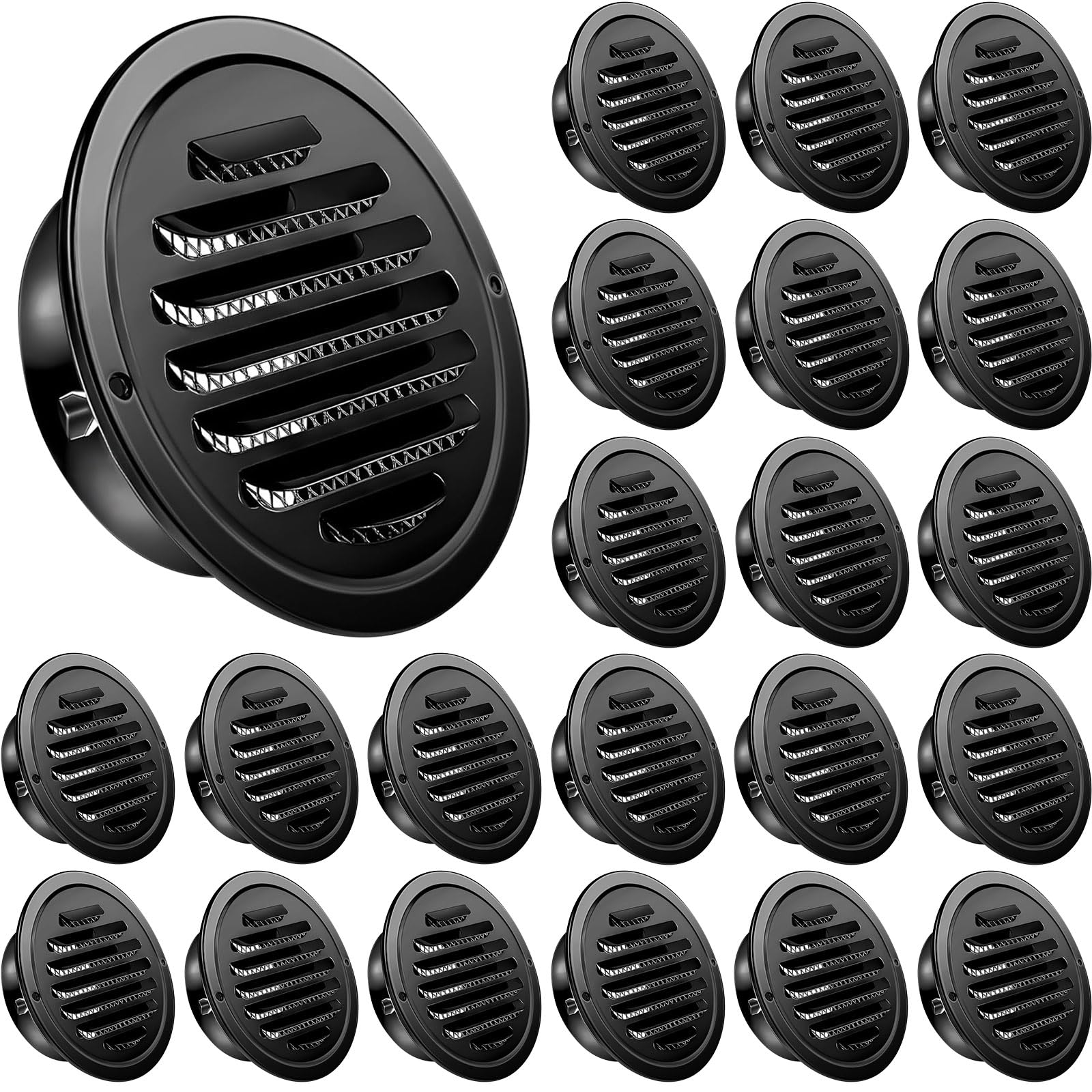 Photo 1 of Zonon 24 Pcs Stainless Steel Soffit Vents 4 Inch Round Dryer Vent Cover with Mesh Screen for Home Outdoor Bathroom Wall Ceiling Outside Exterior Exhaust (Black)