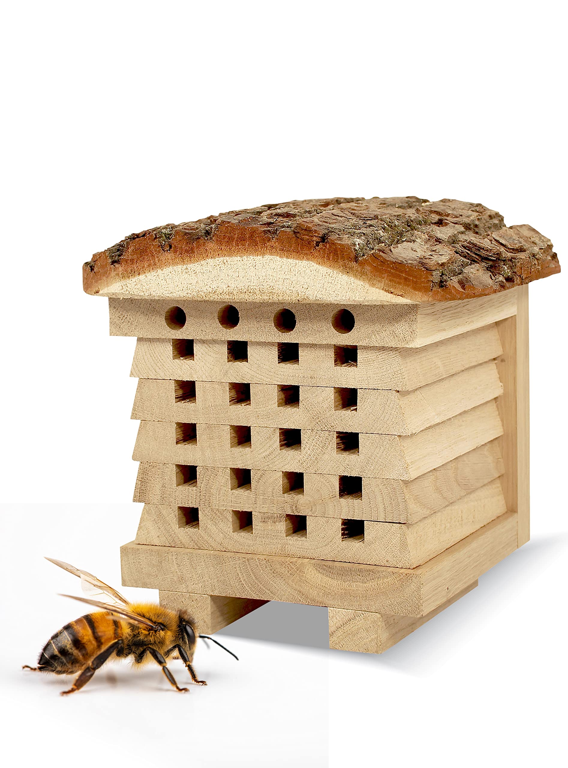 NEST TO NEST Solitary Bee House from oak | Wild Bee Hotel For Garden | Bee Hive | Bee Hotel Nesting Box 20x16x20cm