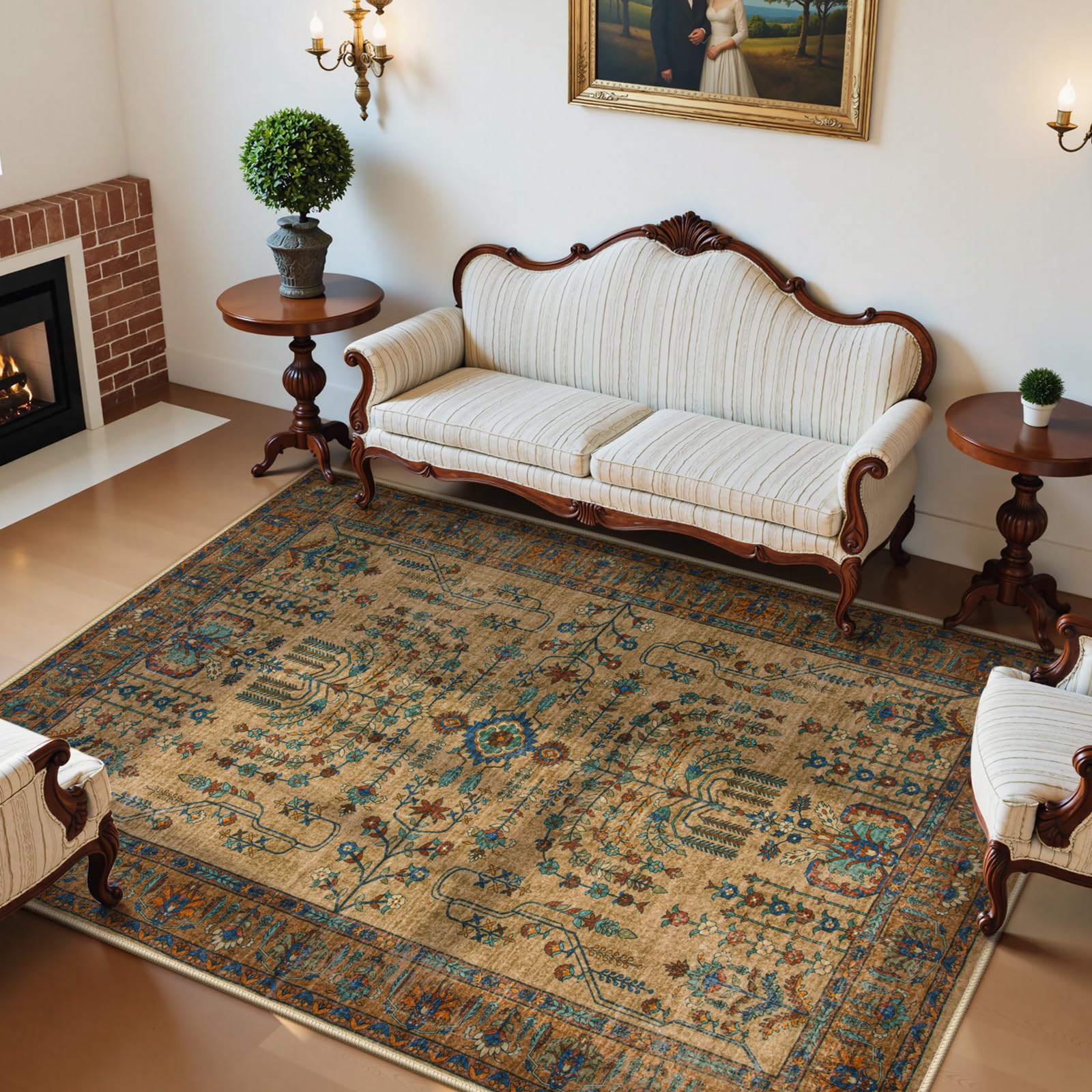 Photo 1 of Moynesa Boho Brown Area Rugs 6x9 Rugs for Living Room, Traditional Soft Bedroom Rug for Dining Room Washable, Low-Pile Oriental Accent Bedroom Floor Carpet for Nursery Kids Playroom