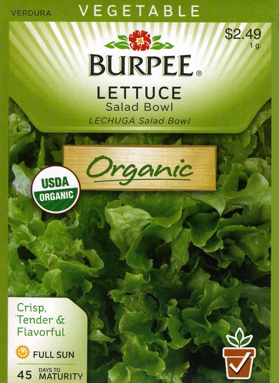 Burpee 60355 Organic Lettuce, Leaf Salad Bowl Seed Packet