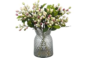 NOLAST 5pcs Artificial Flowers Faux Berry Stems Fake Berries Branches Spray for Vase Home Office Party Decoration (White Pink Mix)