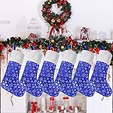 CCINEE Christmas Large Stockings, 6pcs 18 Inches Tall Glitter Silver Snowflake Blue Print with Plush Cuff Classic Stocking Decorations for Xmas Festive Gifts Home Fireplace Decor…
