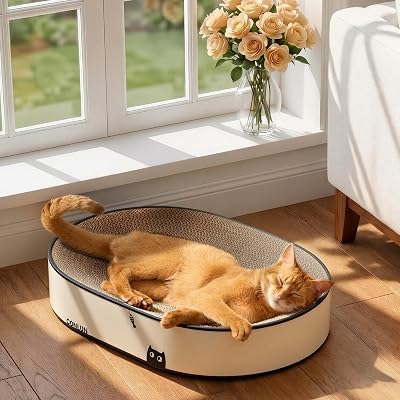 Conlun Oval Cat Scratcher Bed Large 50x35x9cm Corrugated Cardboard