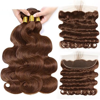 Amazon Com 4 Light Brown Body Wave Hair Bundles With Frontal