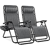 Best Choice Products Set of 2 Adjustable Steel Mesh Zero Gravity Lounge Chair Recliners w/Pillows and Cup Holder Trays - Gray