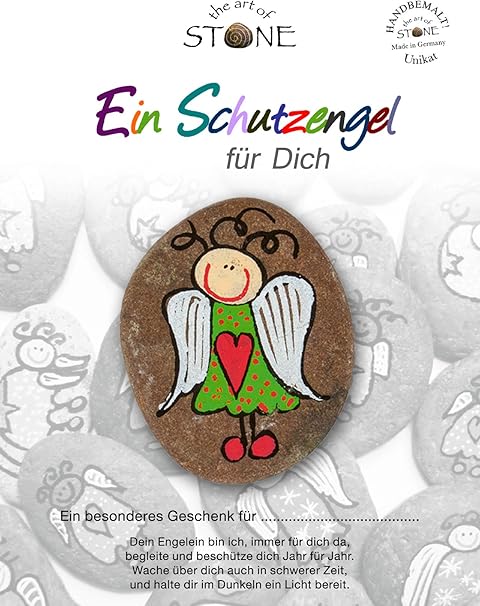 The Art Of Stone Schutzengel Grun Rotes Herz Glucksstein Mit Engel Handbemalter Naturstein Als Glucksbringer Decostein Talisman Mutmacher Amazon De Kuche Haushalt