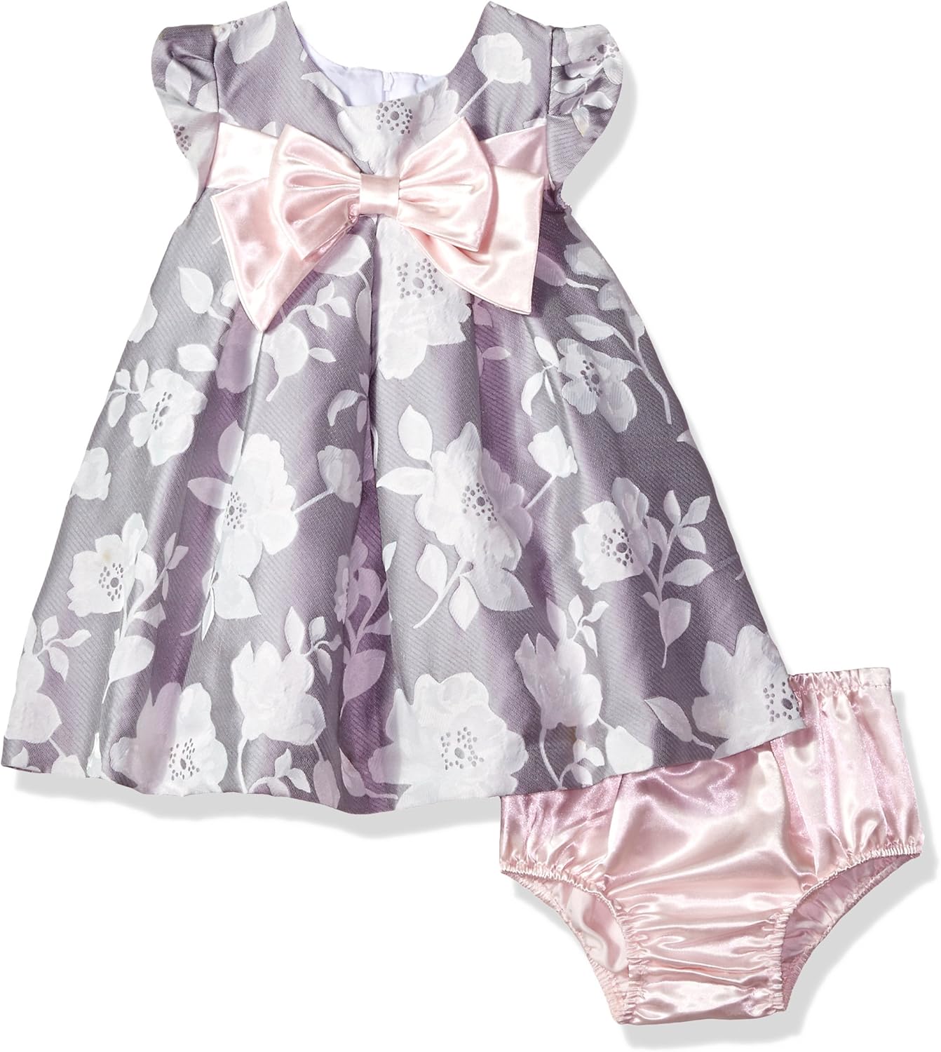 Bonnie Baby Baby Girl's Jacquard Dress, Gray, 03 Months