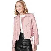 Jhichic Women's Faux Leather Textured Short Moto Jacket Zip-up Slim PU Biker Coat with Pockets
