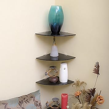 Klaxon Decor Corner Glass Shelf Wall Shelf 12 12 Black