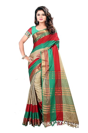 Navabi Export Cotton Silk Saree With Blouse Piece (Yeoja4_Beige_Free Size)