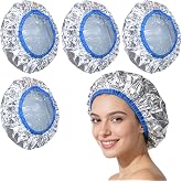 RAEQHO Heat Cap for Deep Conditioning - 4PCS Reusable Aluminum Foil Hair Steamer Thermal Heated Cap Thickened Shower Cap for Coloring,Perming,Hot Oil Treatment,Hair Care Product Salon Supplies（Silver）
