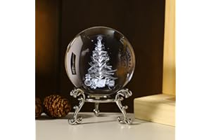 JFTOSALE 60mm 3D Laser Christmas Tree Crystal Ball with Stand Glass Christmas Ornament Decoration for Home