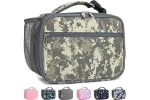 GYEUKHAM Insulated Lunch Box for School, Thermal Reusable Durable Freezable Lunch Bags for Kids Boys Girls Men Women - Small Soft Cooler Portable Lunch Tote Kit for Work Picnic Travel,Grey Camo