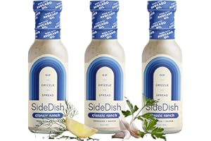 SideDish Classic Ranch Dressing (Pack of 3) - Seed Oil Free, Dairy Free & Gluten Free Salad Dressing w/Avocado Oil - Sugar Free, Low Sodium Healthy Ranch Dressing - Paleo Dressing for Sauces & More
