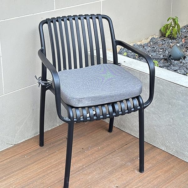 C-HOPETREE INDOOR OUTDOOR DINING CHAIR CUSHIONS WITH TIES, SEAT PADS FOR KITCHEN WITH WASHABLE COVER AND NON-SLIP BOTTOM, HIGH-RESILIENT FOAM, WATERPROOF, 17″ X 16″ X 2″, DARK GREY, SET OF 8