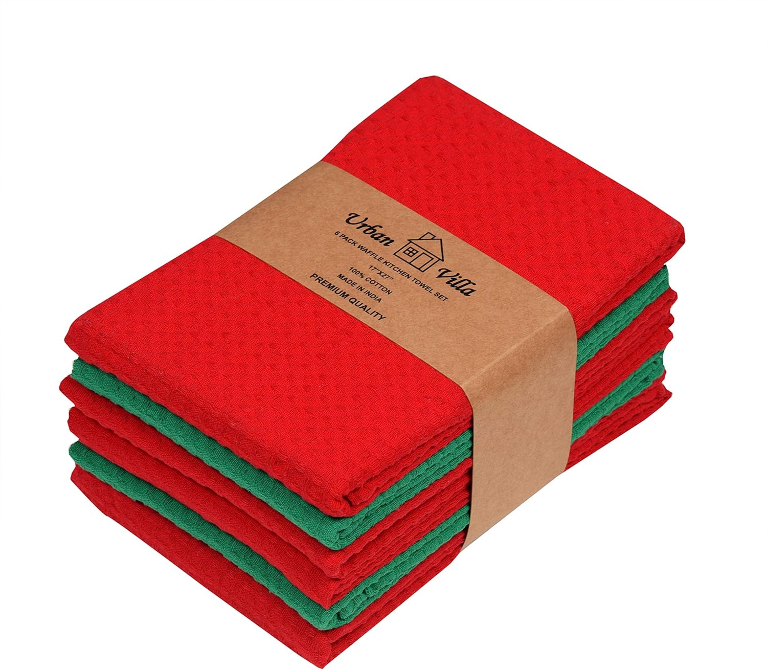 Urban Villa Kitchen Towels, Premium Quality, 100% Cotton Dish Towels, Mitered Corners, Ultra Soft (Size: 20X30 Inch), Multi Color Waffle Stripes, Highly Absorbent Bar Towels & Tea Towels - (Set of 8): Kitchen & Dining
