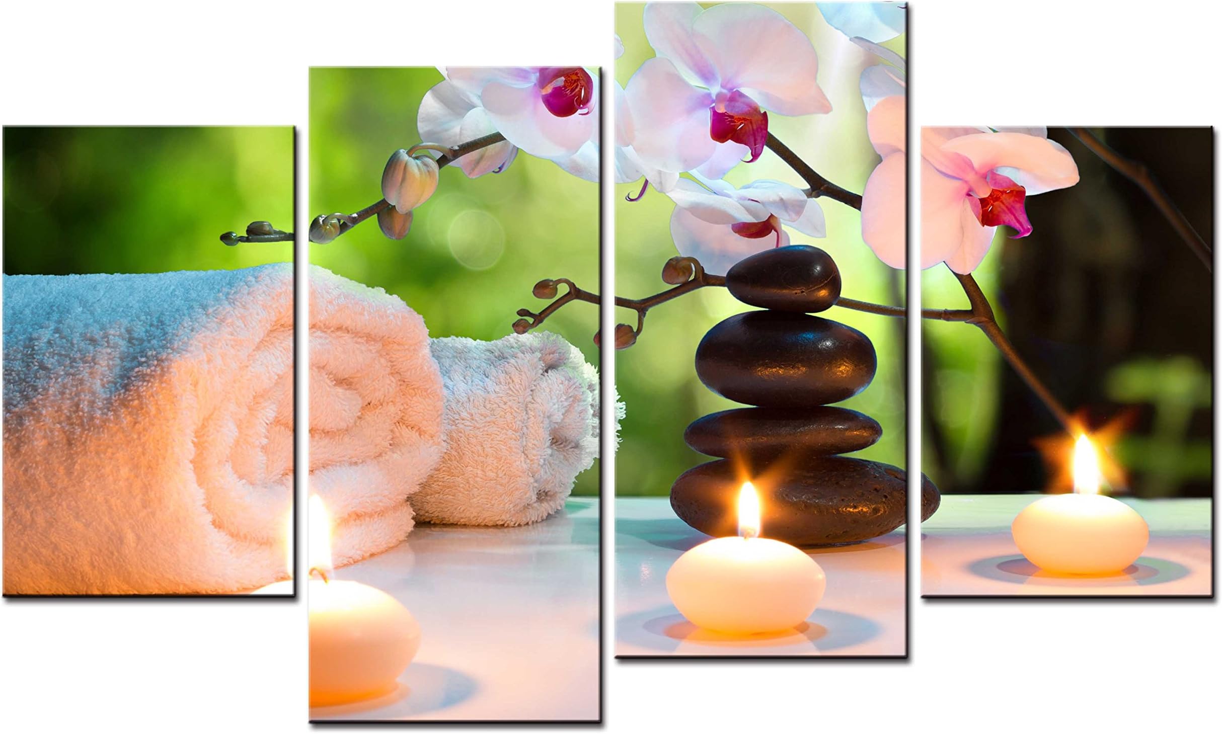 SmartWallArt - Spa Paintings Wall Art Spa Stone Tower and Burning Candles Near a Spray of Orchid 4 Pieces Picture Print on Canvas for Modern Home Decoration