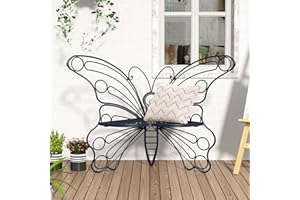 HOLTICO 50 Inches Outdoor Bench, Cast Iron Metal Frame Patio Outdoor Garden Bench with Butterfly Inspired Pattern, Front Porch Bench for Outdoors, Deck, Lawn, Balcony, Backyard