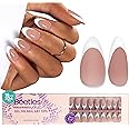 Beetles Press On Nails Almond French Tip 224 Pcs Brown Short Almond Press On Nails 4 in 1 Nail Tips Gel Nail, Pre-Applied Primer and Base Coat, No File Need DIY Manicure for Easy False Nail Tips
