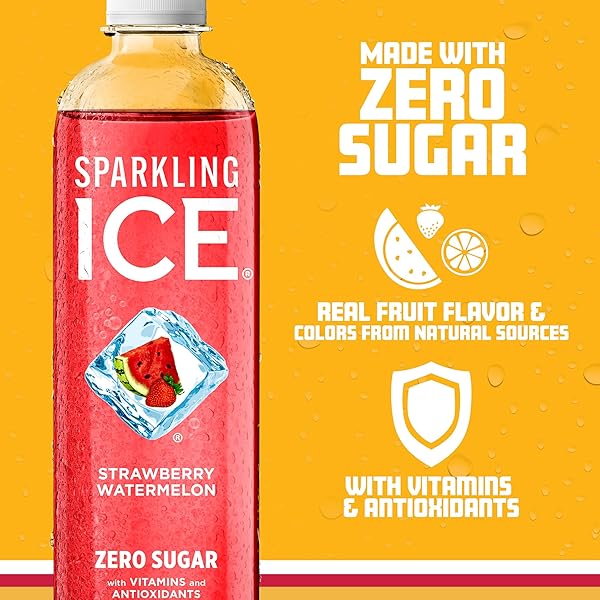 SPARKLING ICE, STRAWBERRY WATERMELON SPARKLING WATER, ZERO SUGAR FLAVORED WATER, WITH VITAMINS AND ANTIOXIDANTS, LOW CALORIE BEVERAGE, 17 FL OZ BOTTLES (PACK OF 12)