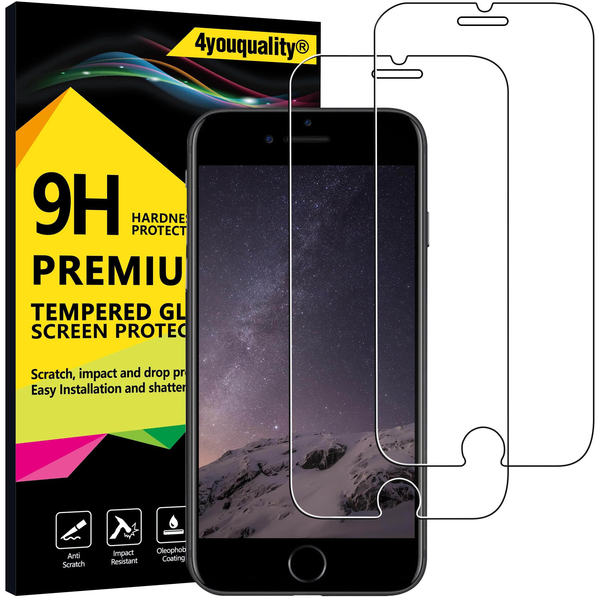 4youquality [2-Pack iPhone 8 Plus 7 Plus Screen Protector, Premium Tempered Glass Film [LifetimeSupport][Scratch-Resistant][Anti-Shatter] Screen Protector For Apple iPhone 8 Plus and iPhone 7 Plus