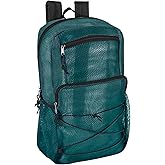 Deluxe See Through Mesh Backpack with Bungee Cord & Adjustable Padded Straps for Swimming, Travel (Green)