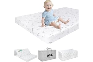 voomf Pack and Play Mattress Trifold- 38"x26" Pack N Play Mattress Pad with Breathable Removable Cover - High Density Foam Foldable Travel Baby Crib Mattresses