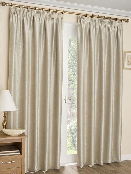 Olympus Lined Curtains 90 X 90 Embossed Floral Damask Natural