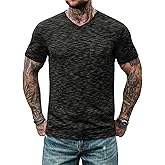 VOGSTART Men's V Neck T Shirts Casual Stylish Fitted Stretch Tee Shirt with Pocket (S-3XL)