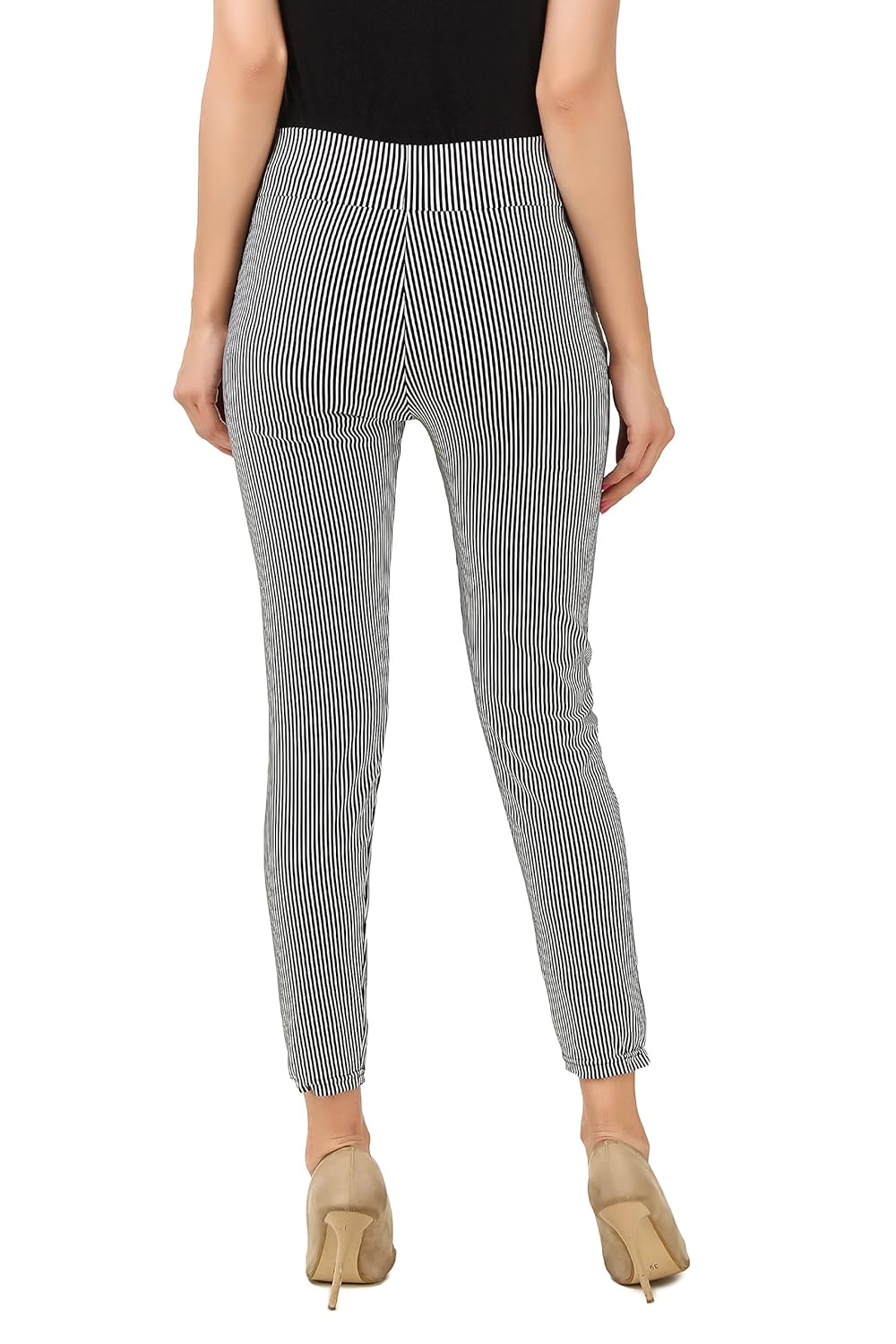 etrendz women's and girl's spandex striped jegging (etl1002_black&white_free size)