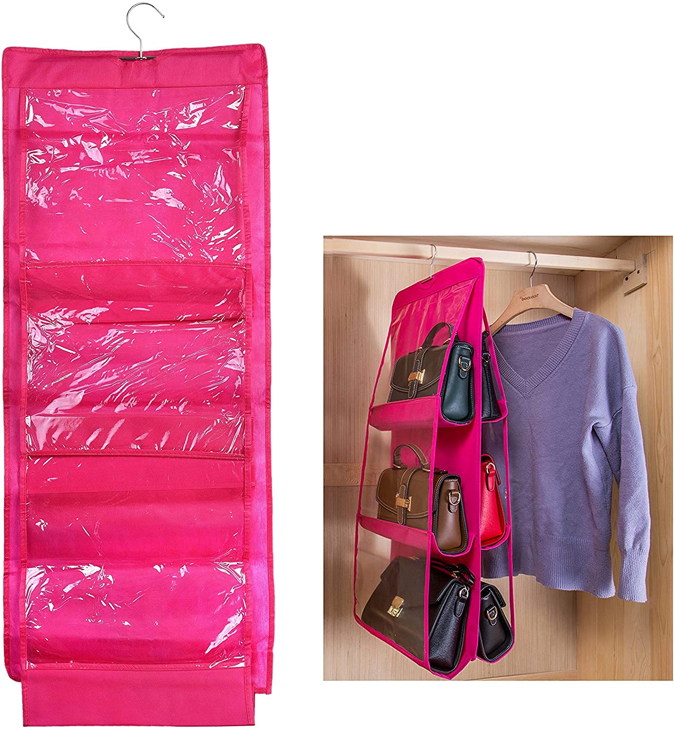 LOMESH Hanging Purse Organizer Rack, Breathable Non Woven Handbag